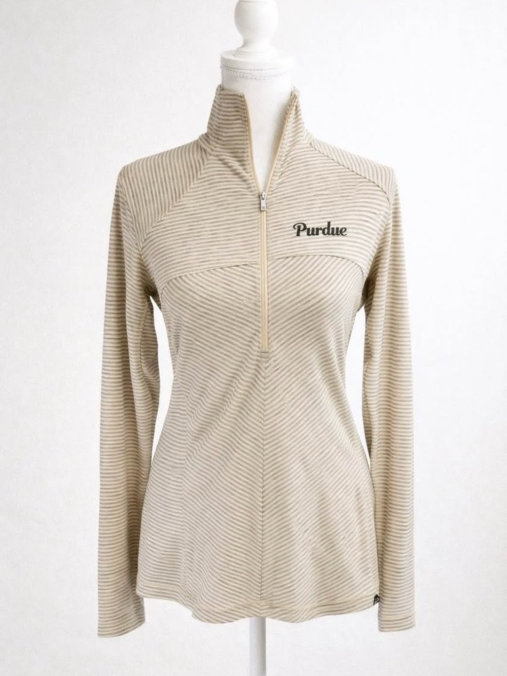 Columbia Beige Striped Half-Zip Pullover